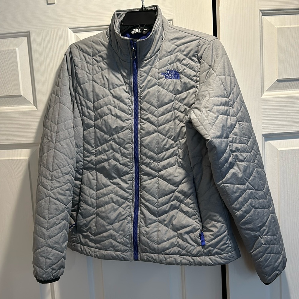 The North Face gray with royal blue puffer